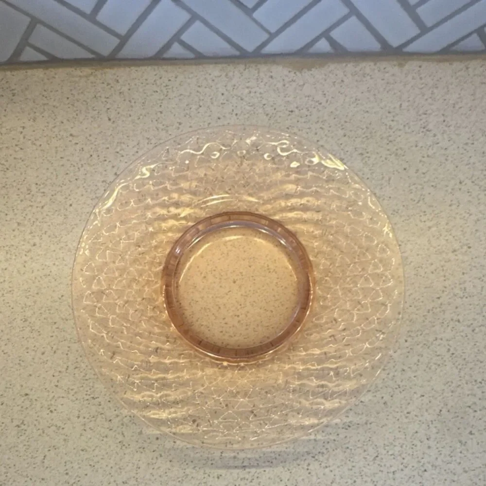 Imperial Pink Pressed Glass Diamond Pattern Round Bowl Glossy Finish